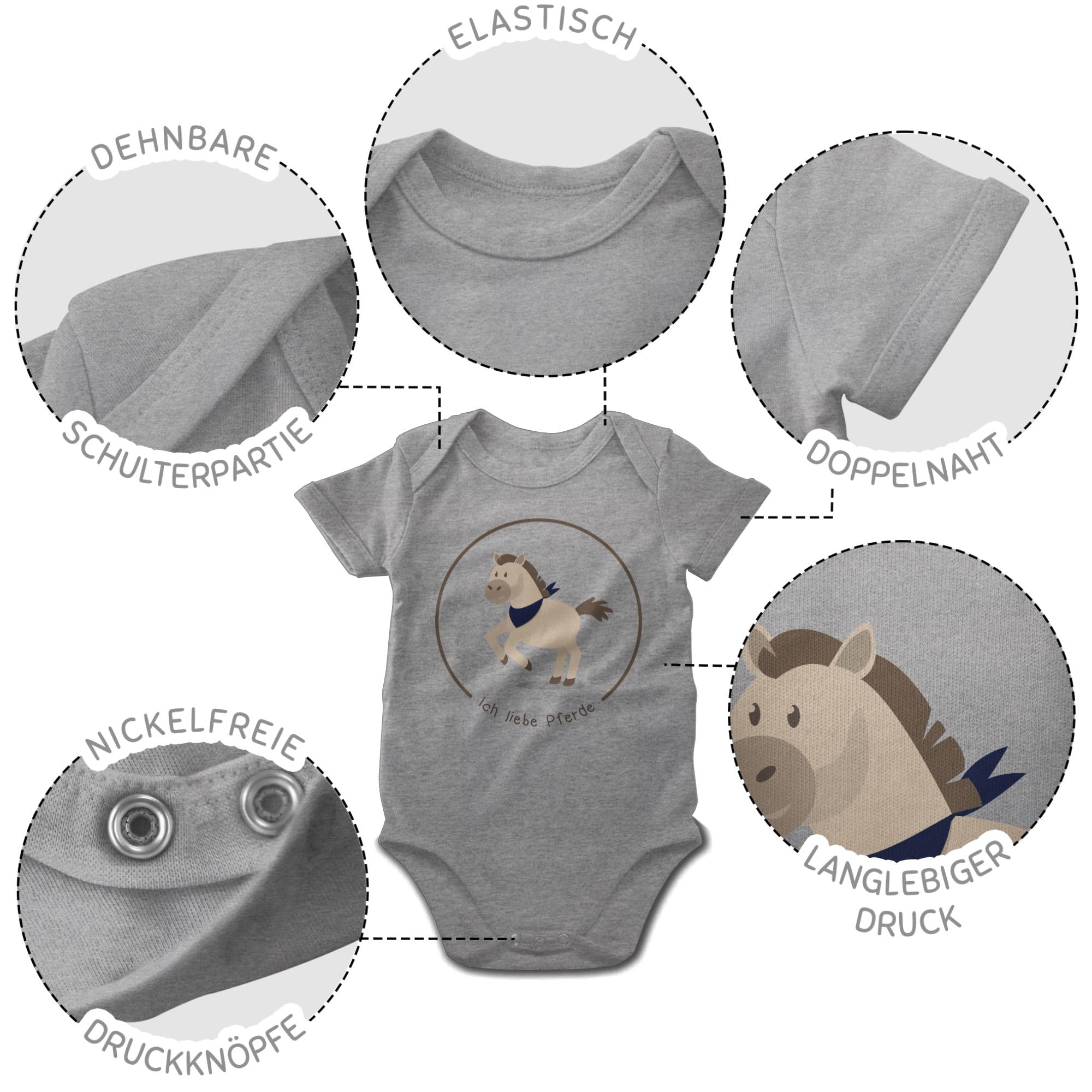 Shirtracer - Baby Body Kurzarm - Ich liebe Pferde I Pferdespruch Geschenk Pferdeliebe I Pferdemädchen