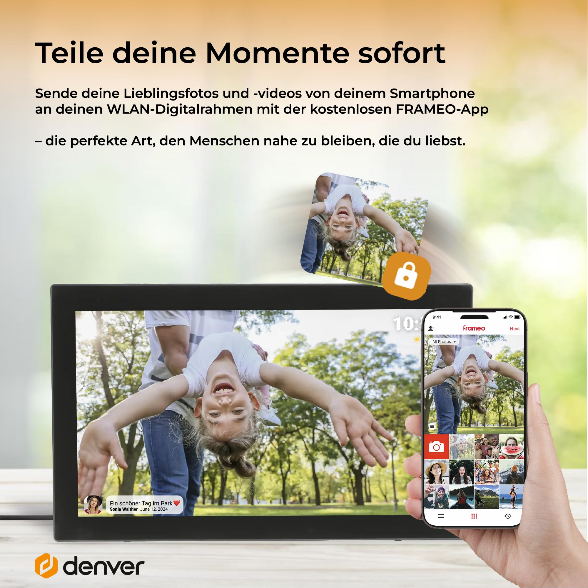 Denver PFF-2160 Digitaler Wi-Fi Bilderrahmen – 21,5 Zoll Full HD IPS Touchscreen, Integrierte FRAMEO Software, Dual-Band Wi-Fi, Timer-Funktion, Wandmontierbar, Schwarz | Full HD IPS Touchscreen, Integrierte FRAMEO Software, Dual-Band Wi-Fi, Timer-Funktion