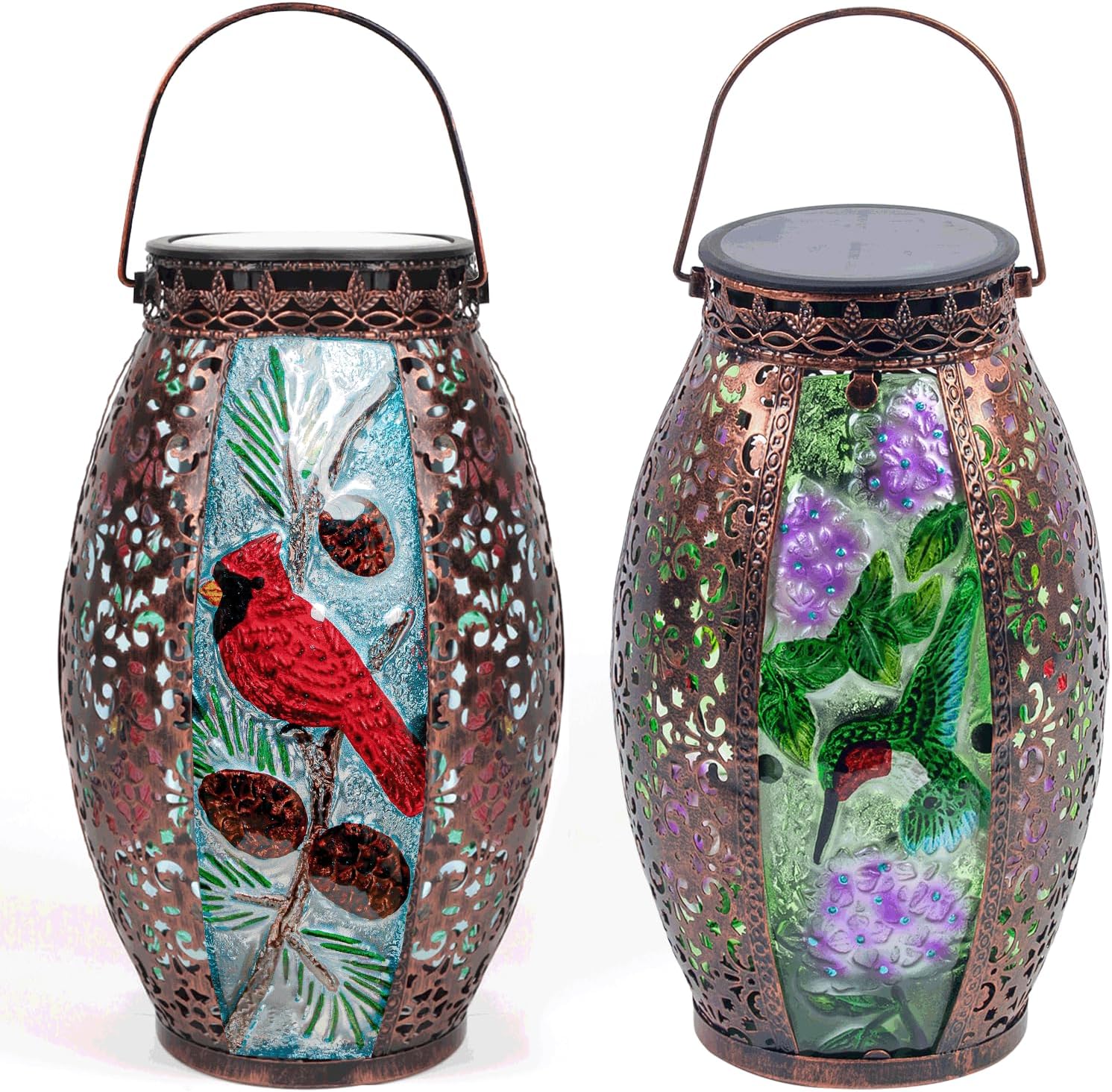 Outdoor Solar Lantern-Waterproof Cardinal Hanging Metal Decorative Lights for Patio Table Garden Pathway Yard with Super Bright Warm White LED, Large Solar Panels, Auto On/Off Sensor