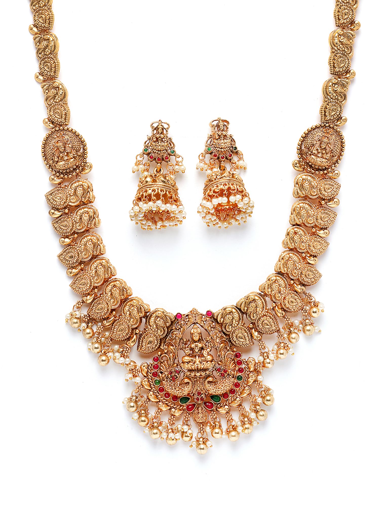 karatcart Traditional Gold Plated Laxmi Mata Rani Haar Temple Jewellery Set for Women-picture-23