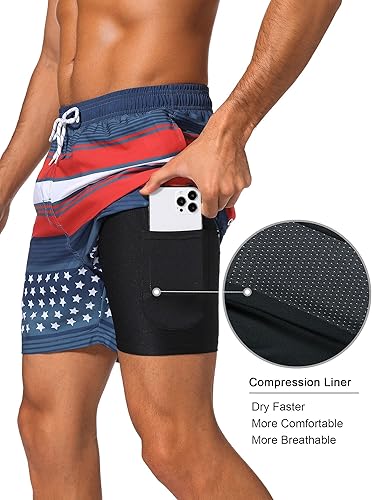 Miniatura 2 de SILKWORLD Bañador para hombres con forro de compresión 2 en 1, traje de baño de secado rápido, pantalones cortos de playa con bolsillos con