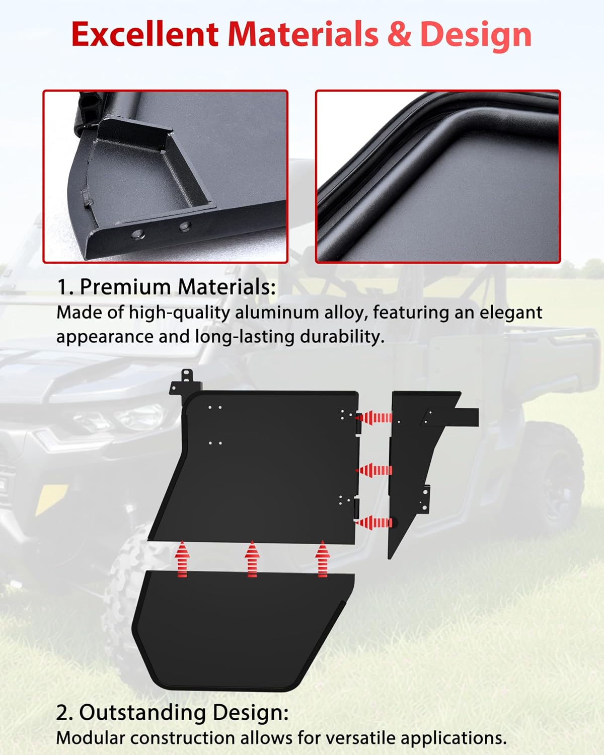 Rear Door for Can-Am Defender MAX HD7 HD8 HD9 HD10 2017-2026 Accessories, Aluminum Rear Half Door Inserts Panels Kit for Defender Max (One Pair)