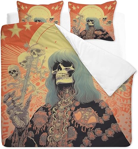 Miniatura 2 de Juego de funda de edredón hippie tamaño individual, ropa de cama psicodélica de calavera para decoración de dormitorio, funda de edredón y 2 fundas