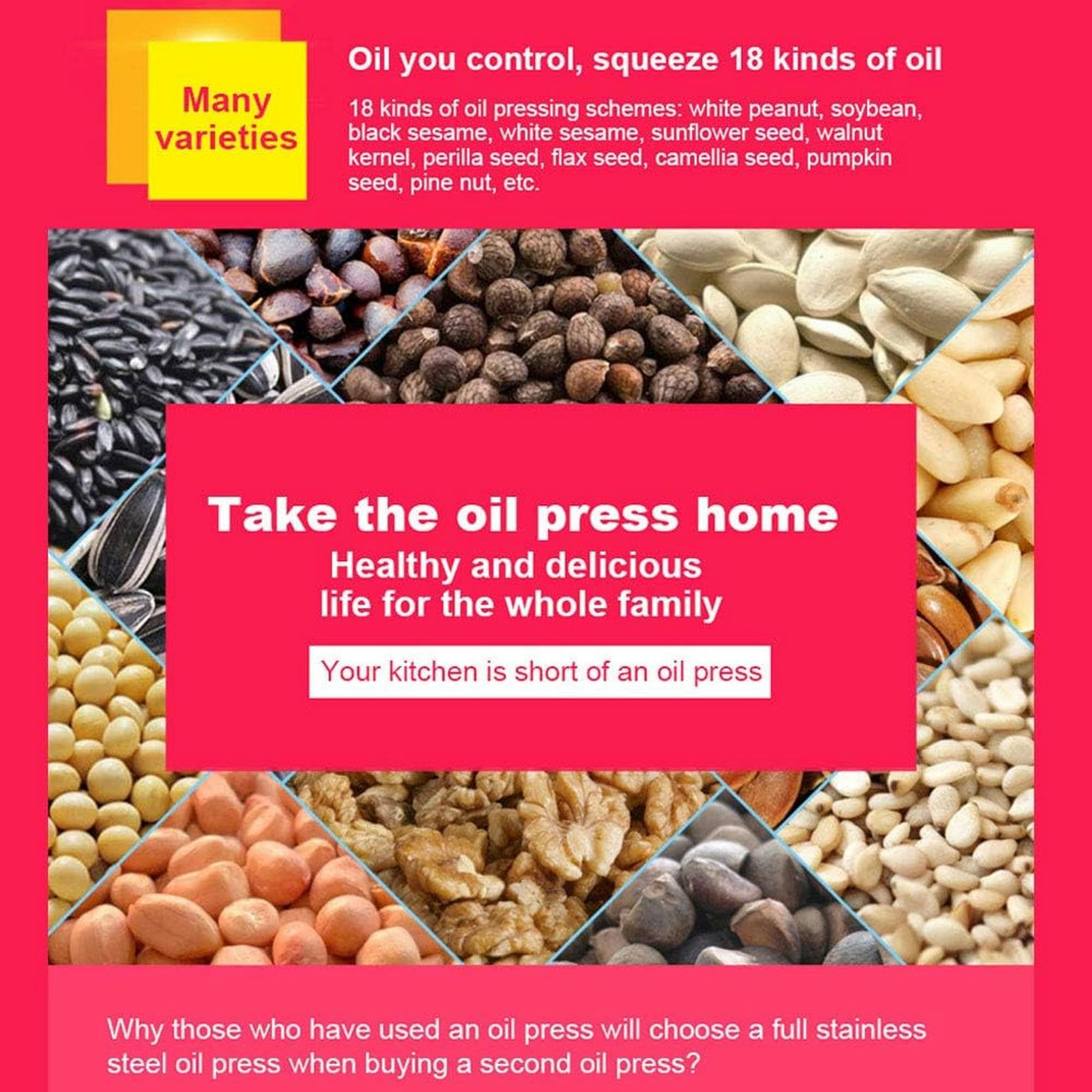 Automatyczna maszyna do tłoczenia oleju – wytłaczarka do oleju zimnego gorącego orzechowego do użytku domowego i komercyjnego, ekstraktor oleju ze stali nierdzewnej do kokosa, oliwek, orzeszków