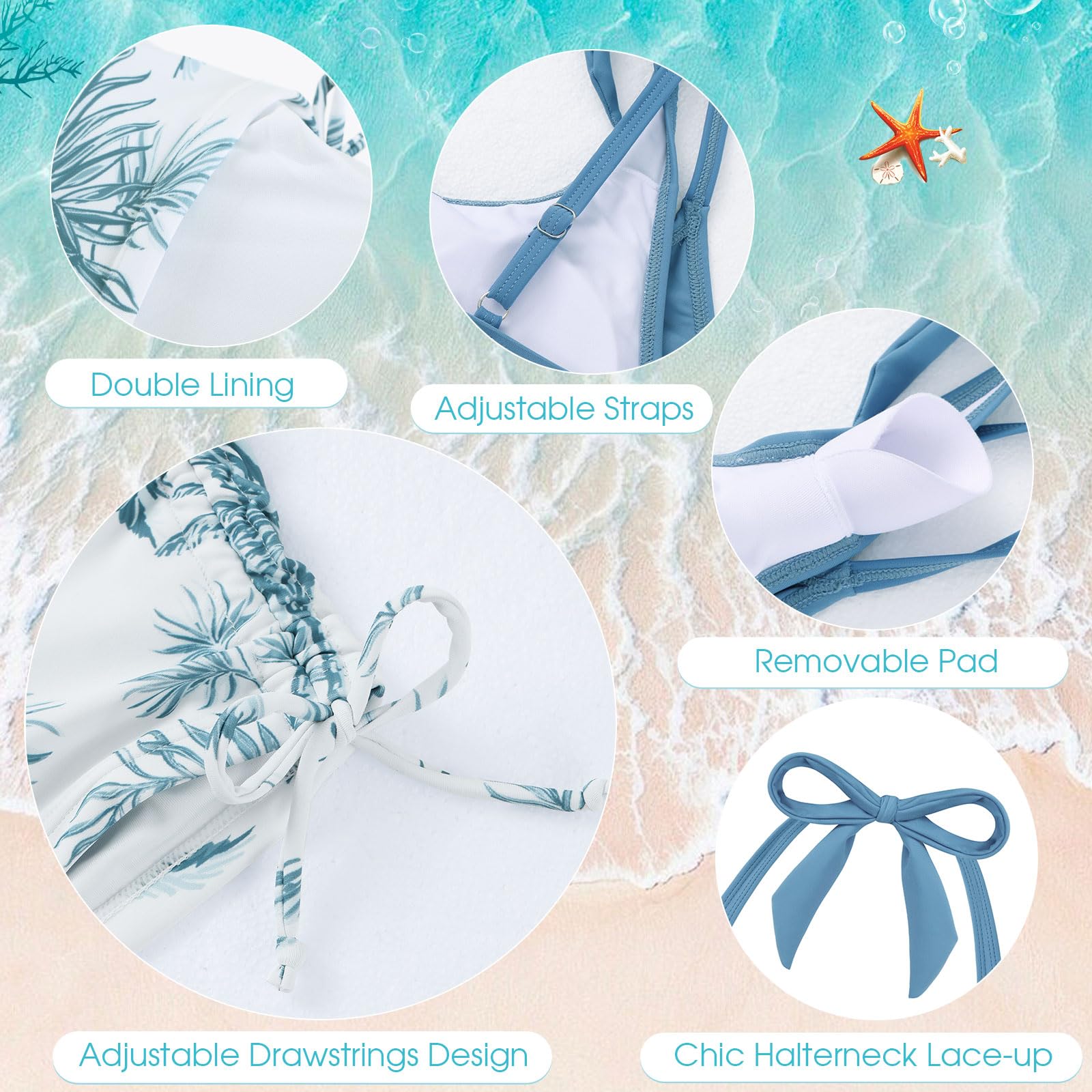 Costume da bagno per ragazze, 2 pezzi, con allacciatura al collo, tankini increspato, costume da bagno con stampa tropicale, pantaloncini da bagno per ragazze adolescenti 9-16 anni