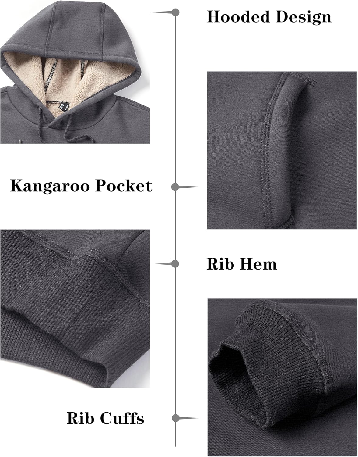 EKLENTSON Hoodies for Men Fleece Pullover Heavyweight Winter Warm Sweatshirts Sherpa Lined Hoodie with Kanga Pocket - Image 6