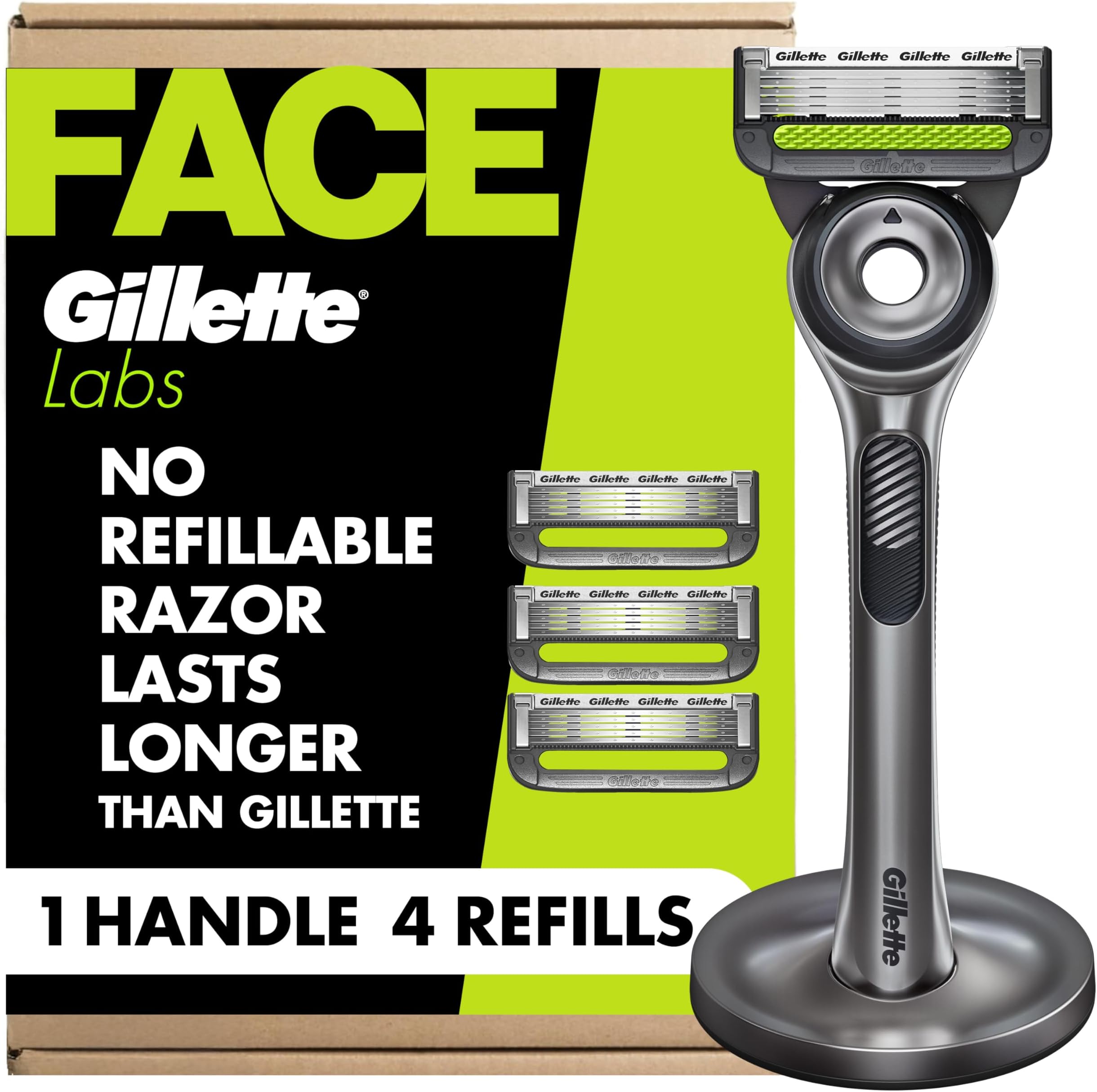 GilletteLabs with Exfoliating Bar by Gillette Razor for Men - 1 Handle, 4 Razor Blade Refills, Holiday Gifts for Men, Includes Premium Magnetic Stand