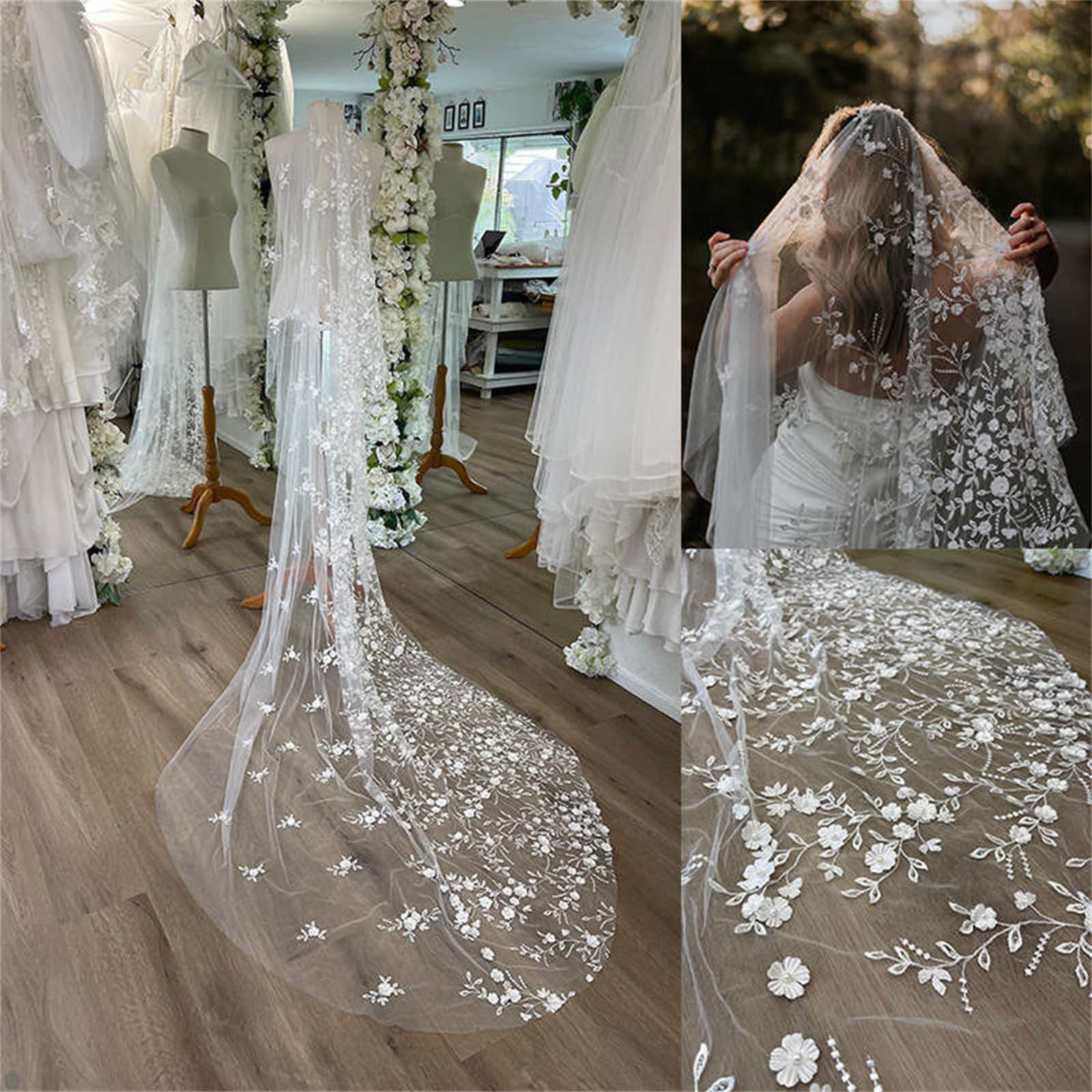 Velo de novia de tul suave, longitud catedral, velos de piso con peine gratis, 1 nivel, accesorios de boda para novia y dama