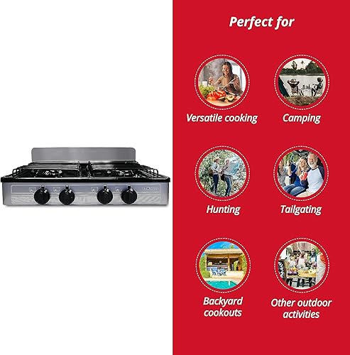 Miniatura 7 de Koblenz PSK-400S - 4 cubiertas de porcelana portátiles y cuatro quemadores de 16,000 BTU, estufa de acero inoxidable para gas propano, color plateado