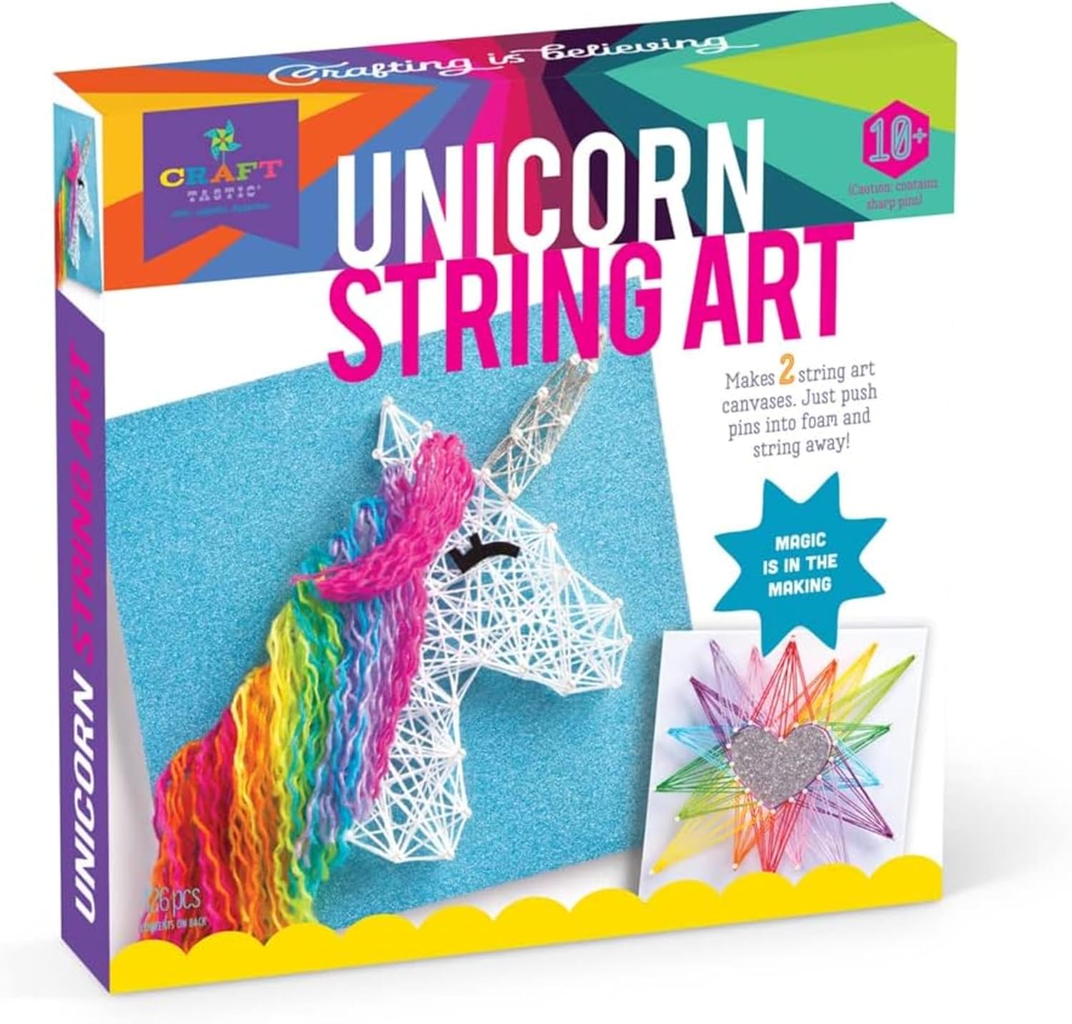 Craft-Tastic String Art, Unicorn – Arts and Crafts Kit for Kids, Art Supplies, Craft Kit Makes 2 Large String Art Canvases, Easy-to-Follow Instruction, Everything Included