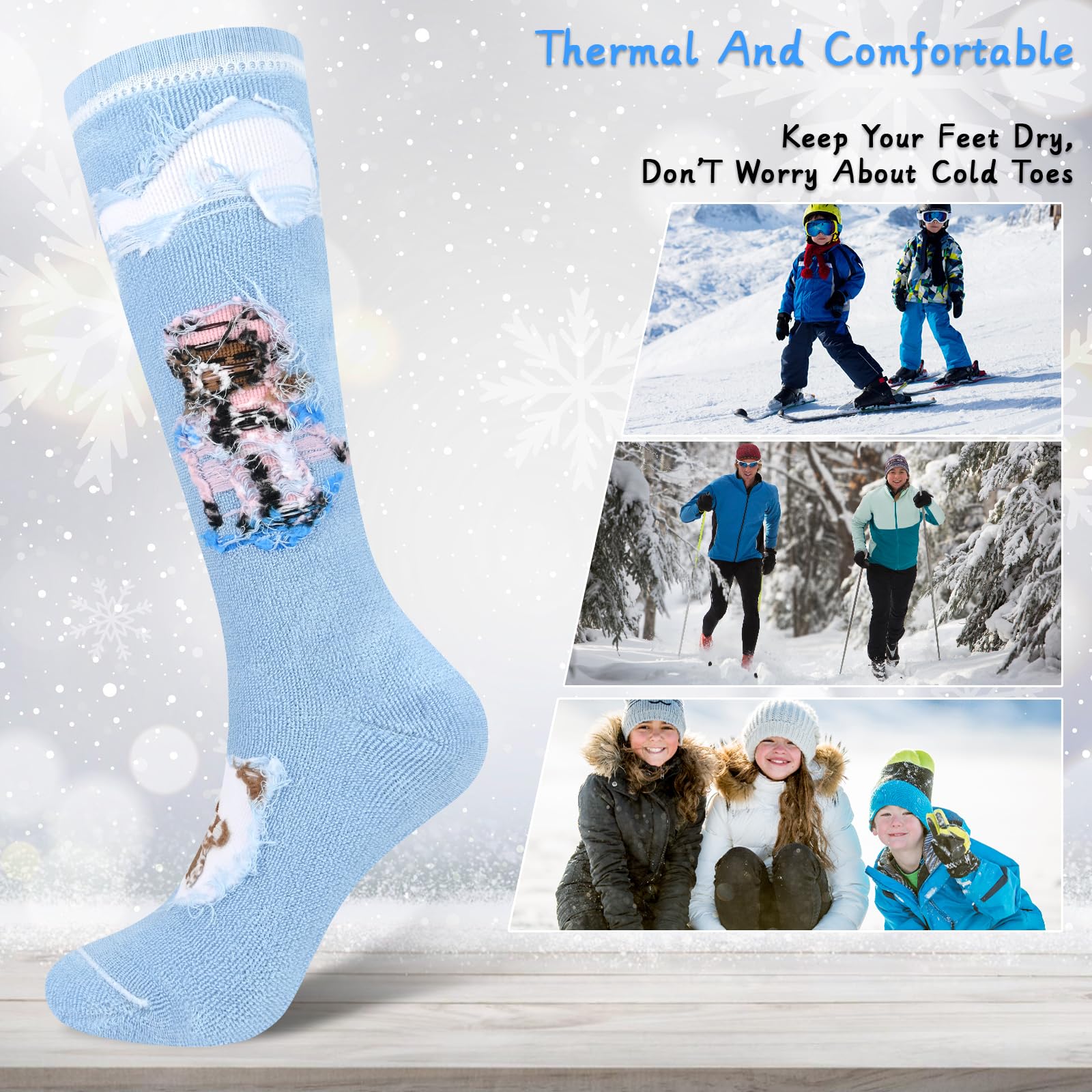KOOOGEAR Lot de 2 paires de chaussettes de ski thermiques haute performance pour filles, pour le ski, le snowboard, la randonnée, les activités de plein air