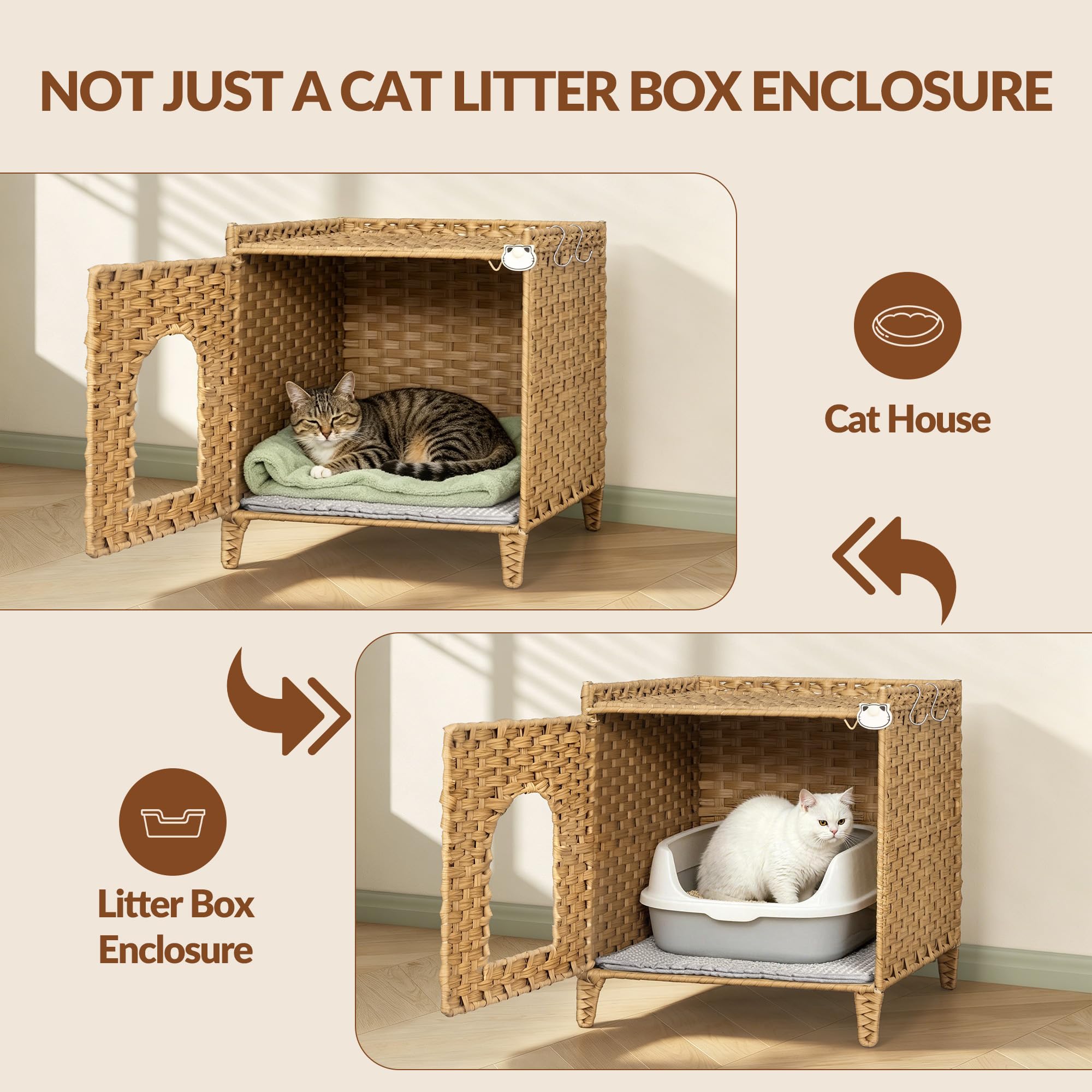 Katzenschrank, Handgeflochtenes Rattan Katzenhaus, Natur