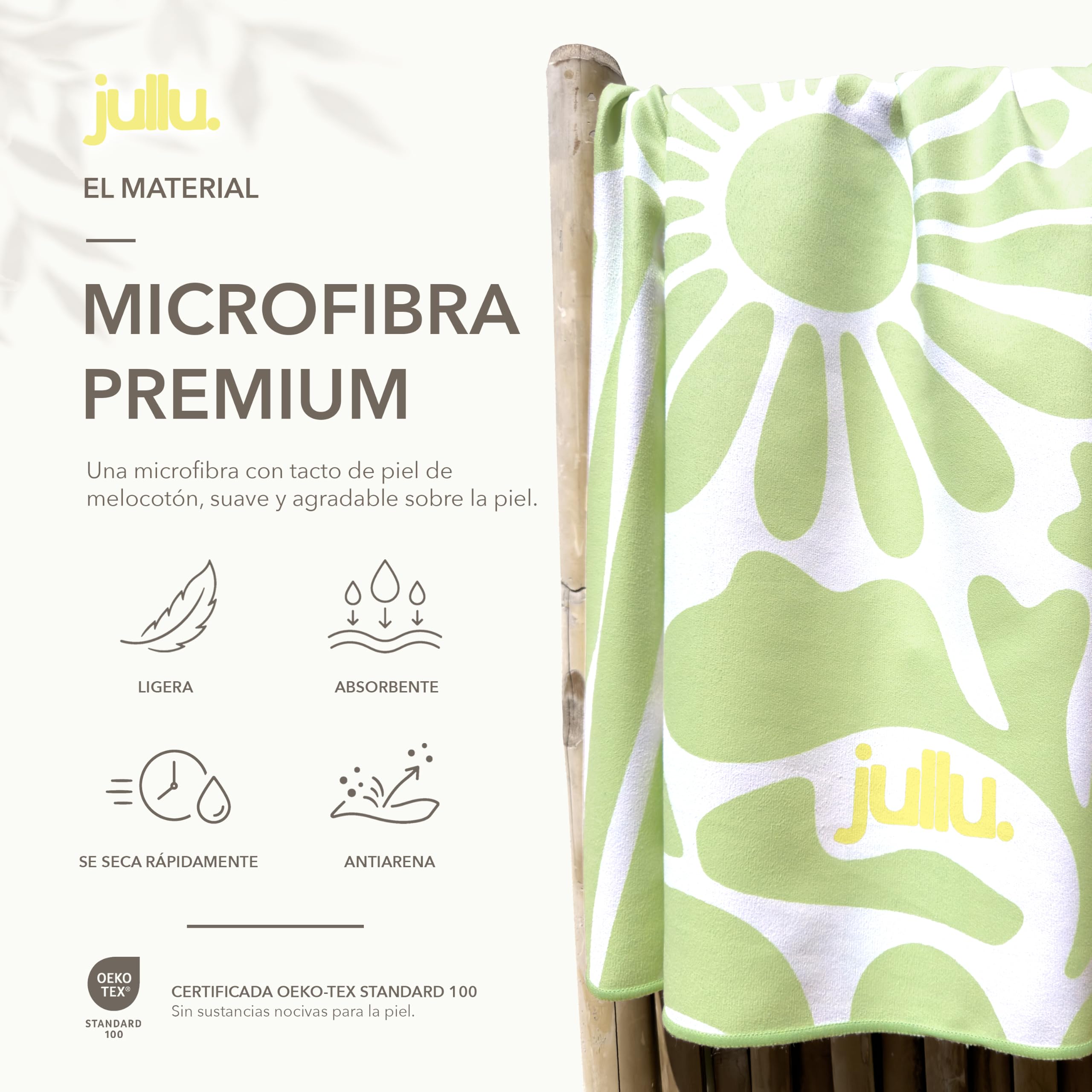 JULLU.Marseille - La Toalla de Playa Ideal - Microfibra Premium - 100x170 cm (Fiora Salvia)