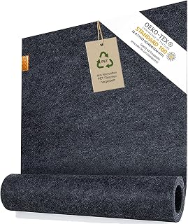 Miqio Design Tischläufer aus Filz | Nachhaltiger Oekotex Filzstoff 100x30 cm abwaschbar | Echtleder Label | Skandinavischer Filzläufer - Dunkelgrau Anthrazit