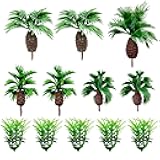 Cayway 12 PCS Model Trees Coconut Palm and Miniature Grass Model, Model Trees for Model Train Railway Architecture Diorama DIY Scenery Landscape, Cake Decoration