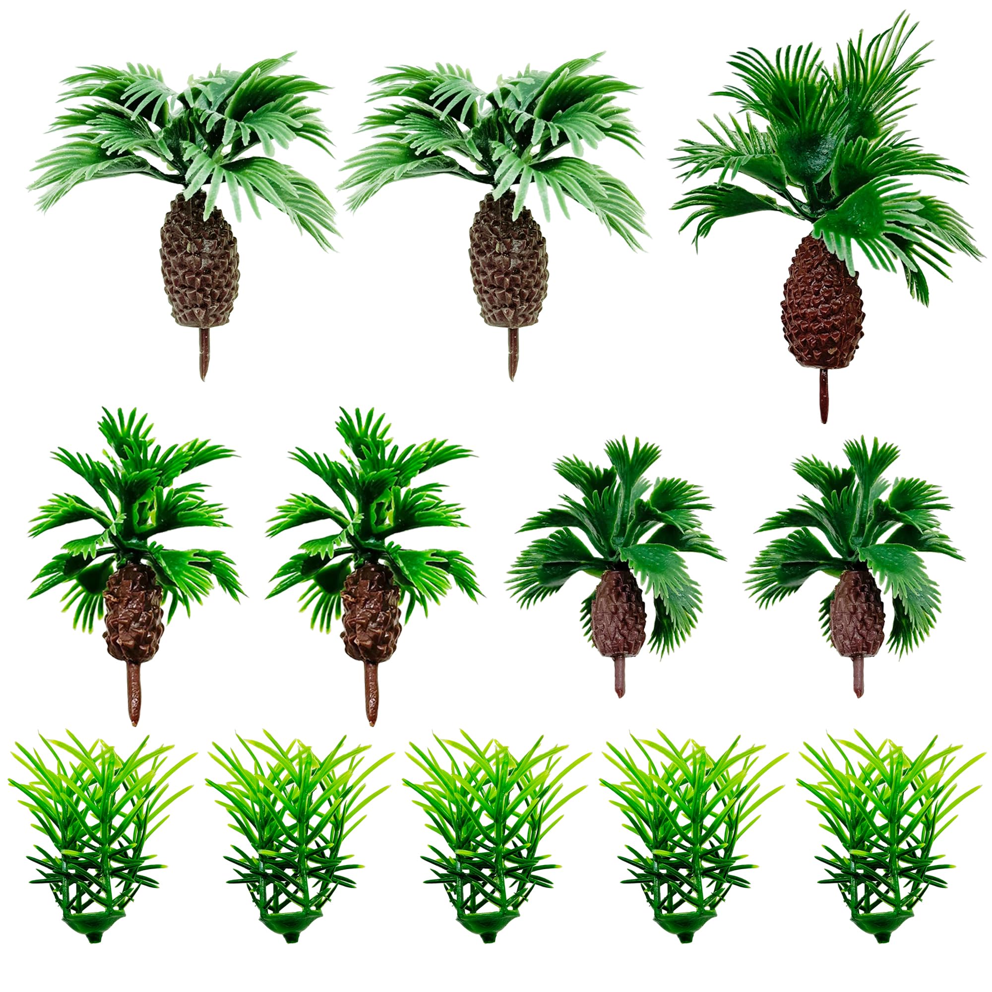 Cayway 12 PCS Model Trees Coconut Palm and Miniature Grass Model, Model Trees for Model Train Railway Architecture Diorama DIY Scenery Landscape, Cake Decoration