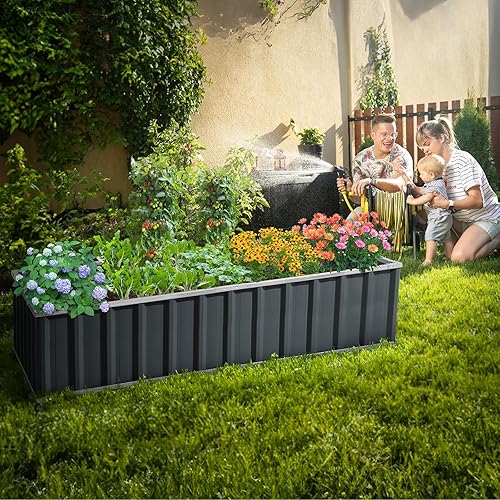 Miniatura 4 de KING BIRD Cama de jardín elevada de 68 x 36 x 18 pulgadas, maceta de metal galvanizado elevado para exteriores para verduras de raíces profundas,