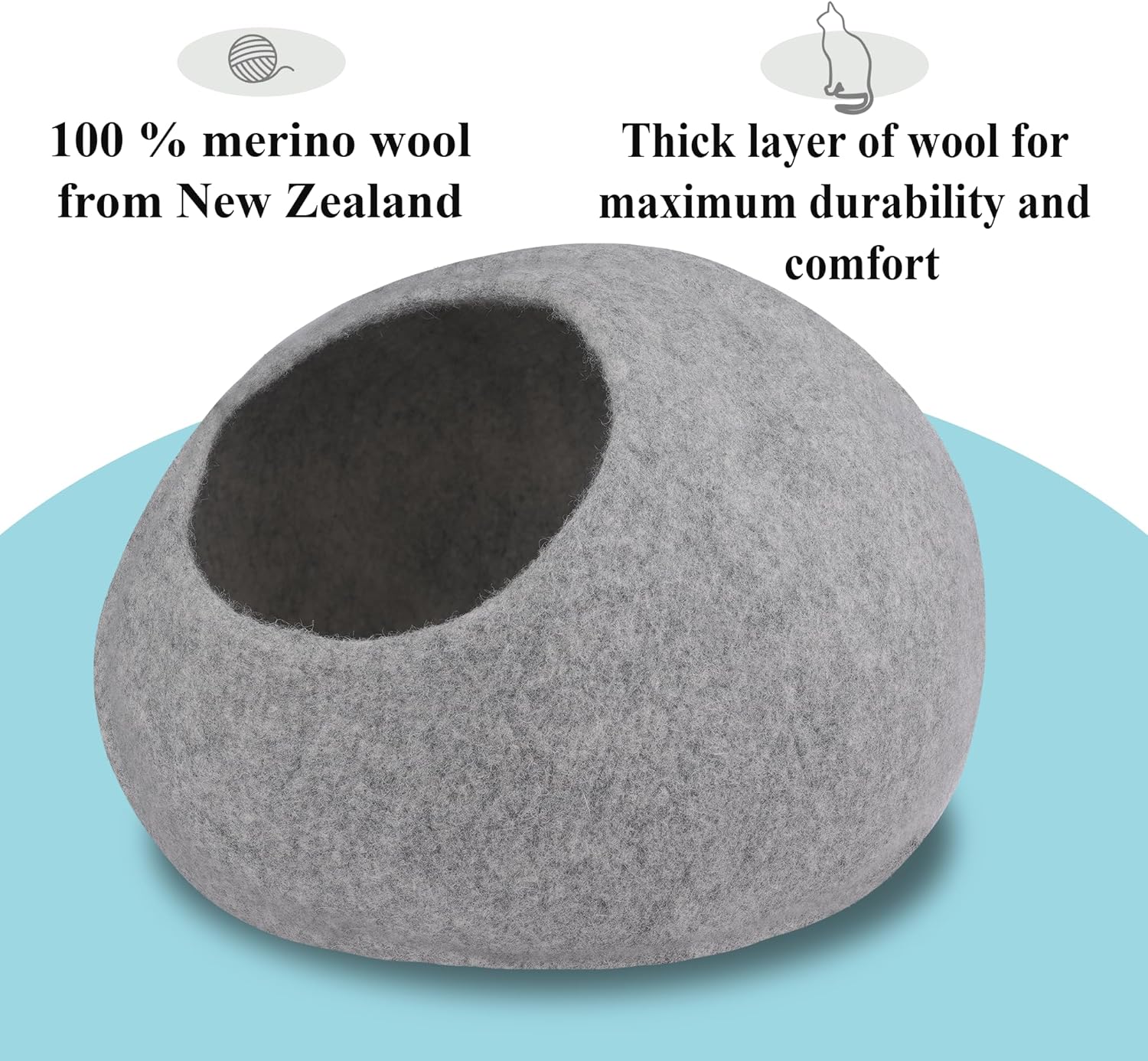 Premium Felt cat Bed cave,Indoor and Outdoor cat House - Handmade and 100% Merino Wool- Eco Friendly Medium Sized Felt Cat Cave- for Cats and Kittens (Grey)