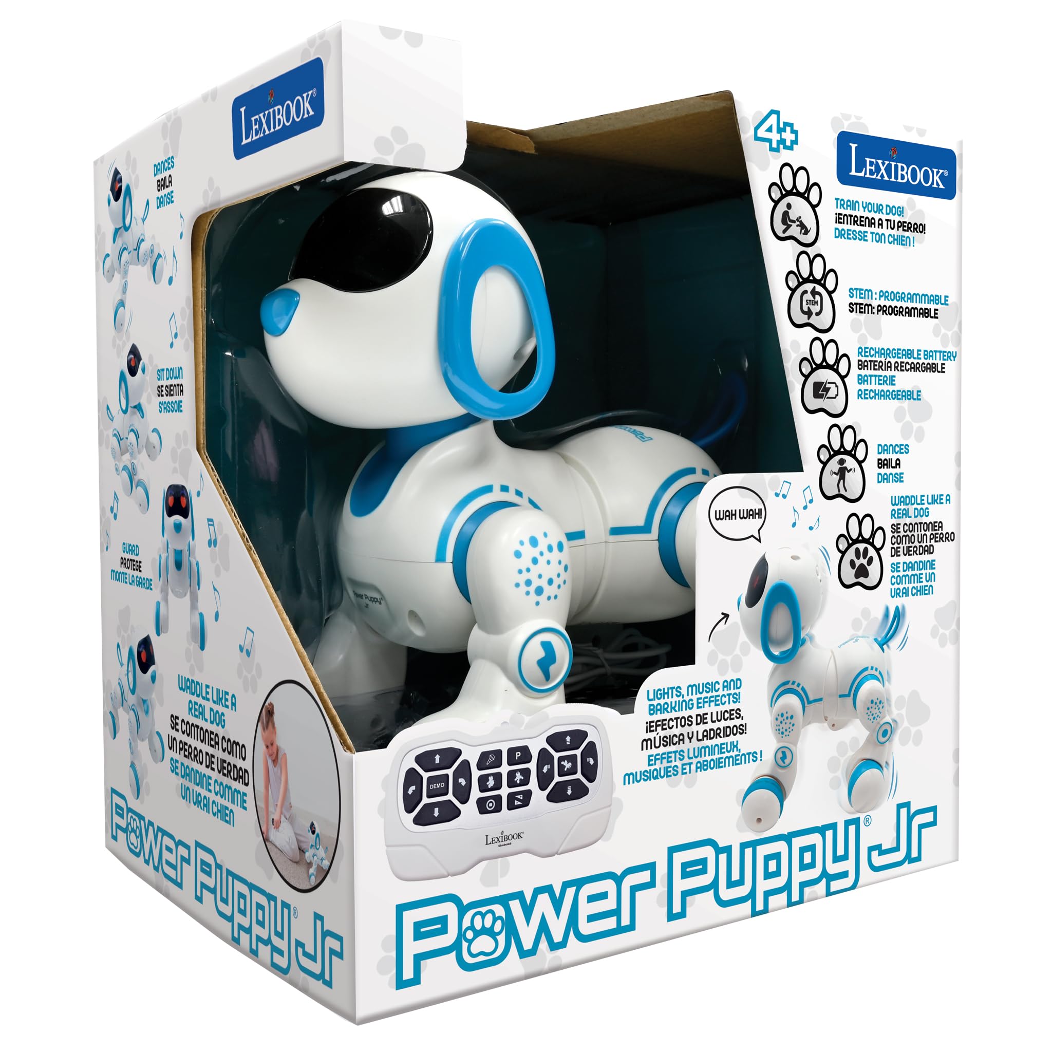 Lexibook Power Puppy® Jr - Il Mio Piccolo Cane Robot telecomandato da addestrare - Cane Robot con Suoni, Musica, Effetti Luminosi, Giocattolo per Bambini e Bambine - PUP01LXB