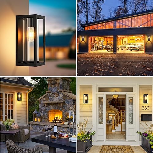 Miniatura 7 de Lámparas de pared para exteriores, luces de porche impermeables, apliques de linterna de pared exterior, 2 paquetes, luces exteriores negras mate