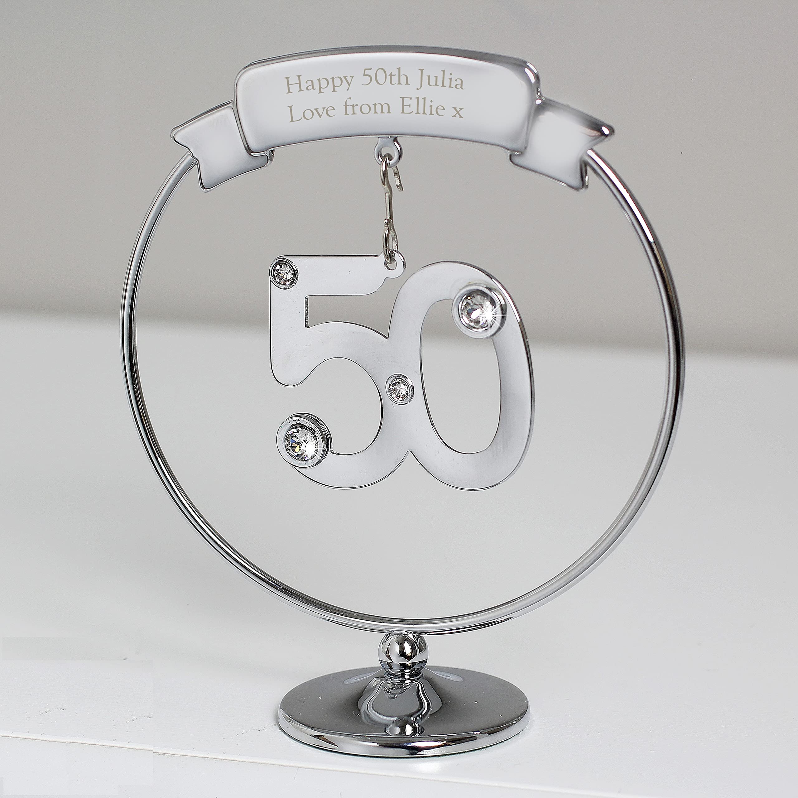 Personalised Crystocraft Crystal Diamante Swarovski effect 50th Celebration Ornament Silver, Gifts For Her, Birthday, Anniversary, Table Decoration, Favour, Favors