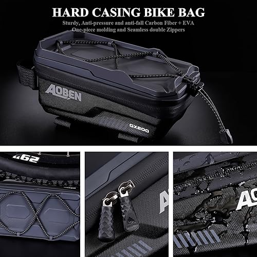 Miniatura 4 de Aoben Bolsa de marco frontal para teléfono de bicicleta de montaña, bicicleta de carretera, carcasa rígida de EVA, soporte de teléfono de bicicleta