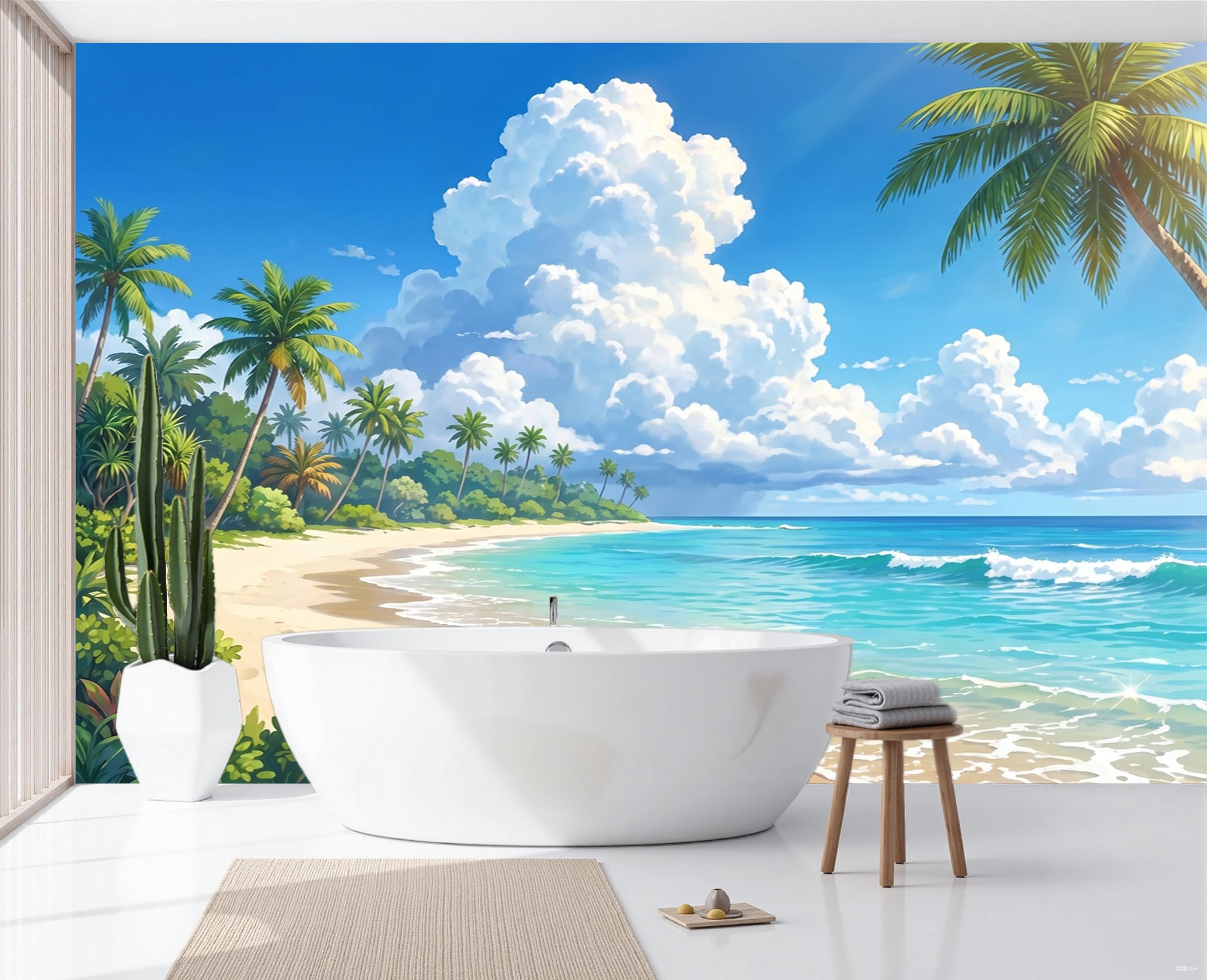 Papier peint panoramique Palm Grove Beach pour agrandir visuellement un salon sombre