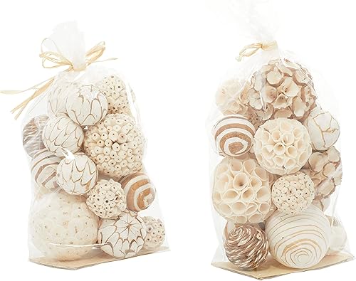 Miniatura 7 de Deco 79 Recipientes decorativos hechos a mano con orbes y jarrones decorativos secos con diferentes diseños, juego de 2 cajas decorativas de