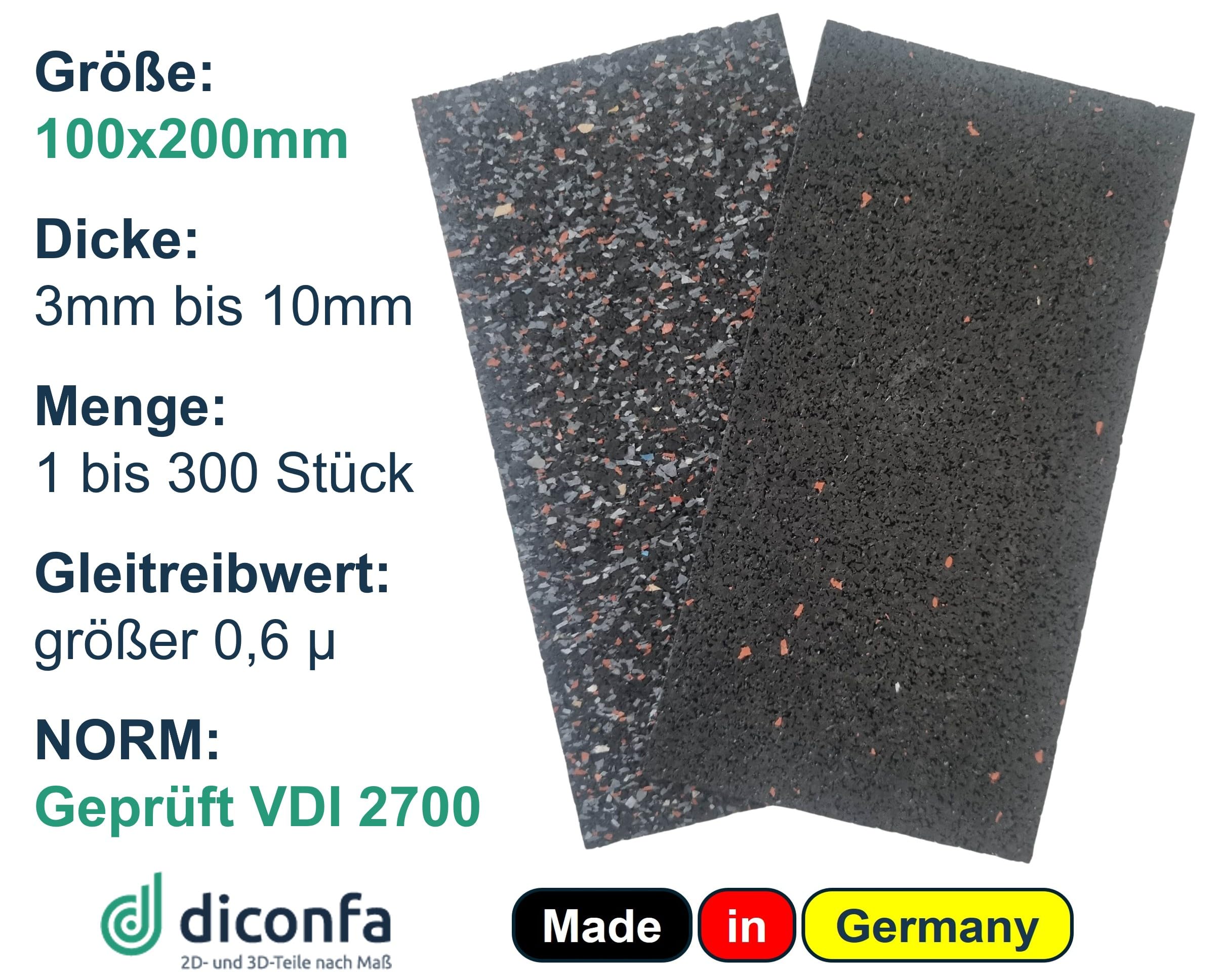 diconfa Ladungssicherung Antirutschmatte Gummipads VDI-2700 200x100mm - 3 bis 10mm dick - 1 bis 300 Stück - 8mm, 65 Stück - LKW Anhänger Ladefläche Palette aus Gummigranulat Bauten-schutzmatte
