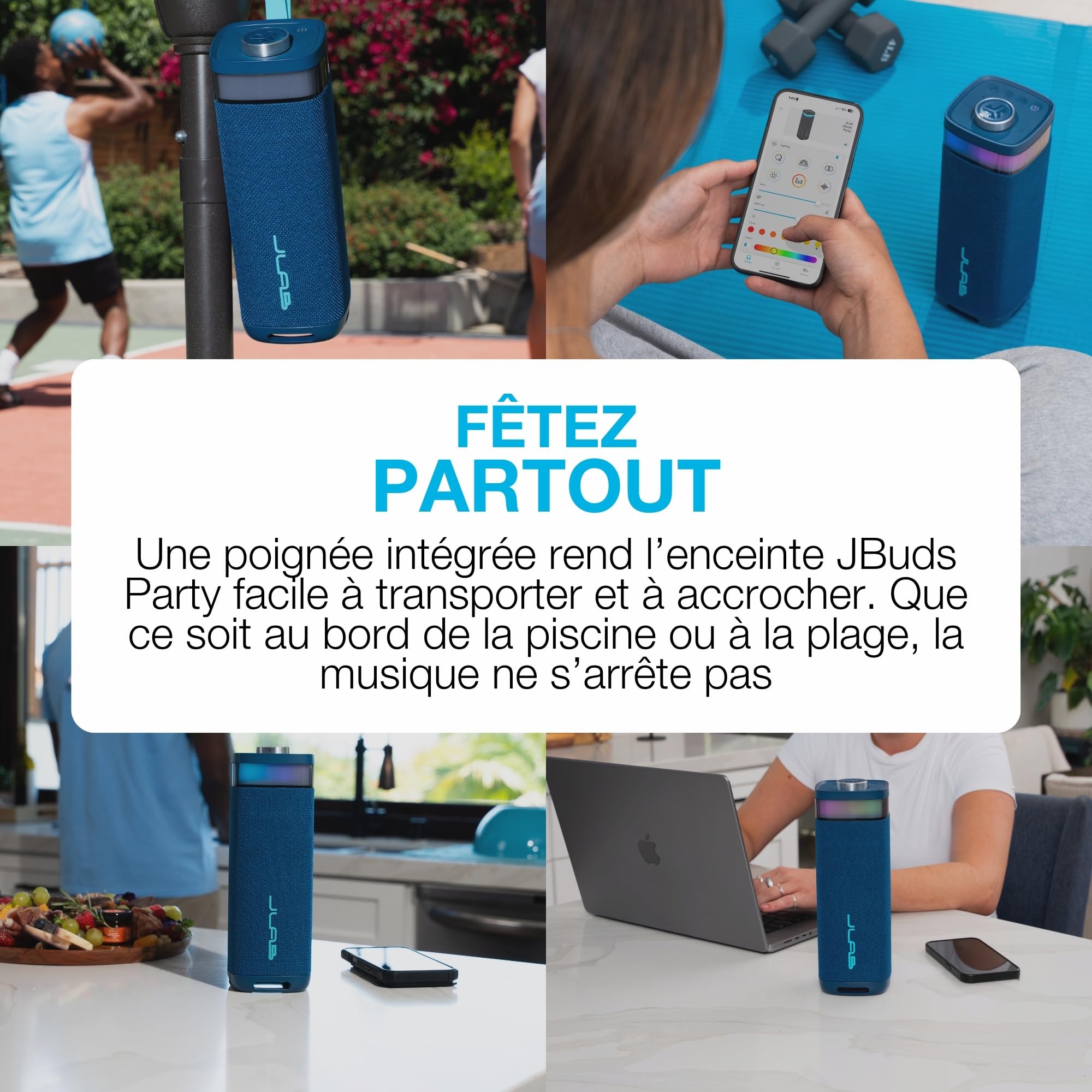 JLab JBuds Party Enceinte Bluetooth Portable - +12H, Bleu Marine