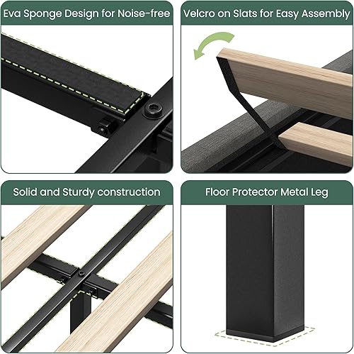 Miniatura 6 de LARMACE - Base de cama tamaño queen con cajones de almacenamiento y cabecera con respaldo, base de cama tapizada en lino con listones de madera,