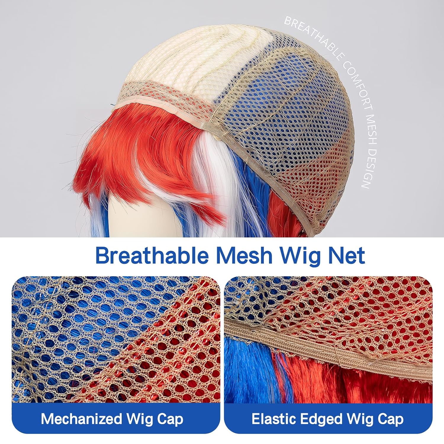 TICIFEN Red White and Blue Wig for 4th of July, Long Wavy Wigs for Women American Flag Wig for Independence Day Memorial Day Halloween Party Cosplay