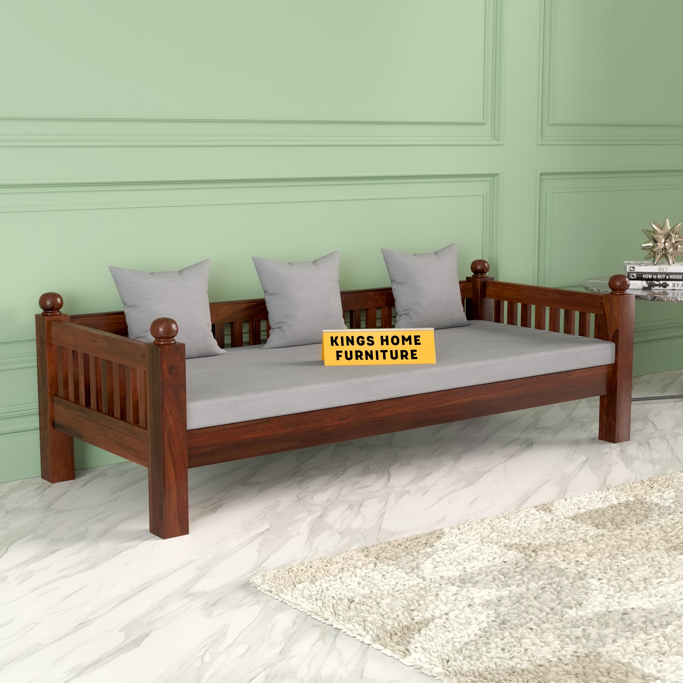 KINGS HOME FURNITURE Solid Sheesham Wood Sofa 3 Seater Sofa Diwan Bed for Home Living Room Wooden Couch Diwan Sofa Settee for Living Room and Office | Rosewood Three 3 Seater Sofa (D-Walnut)-image-25