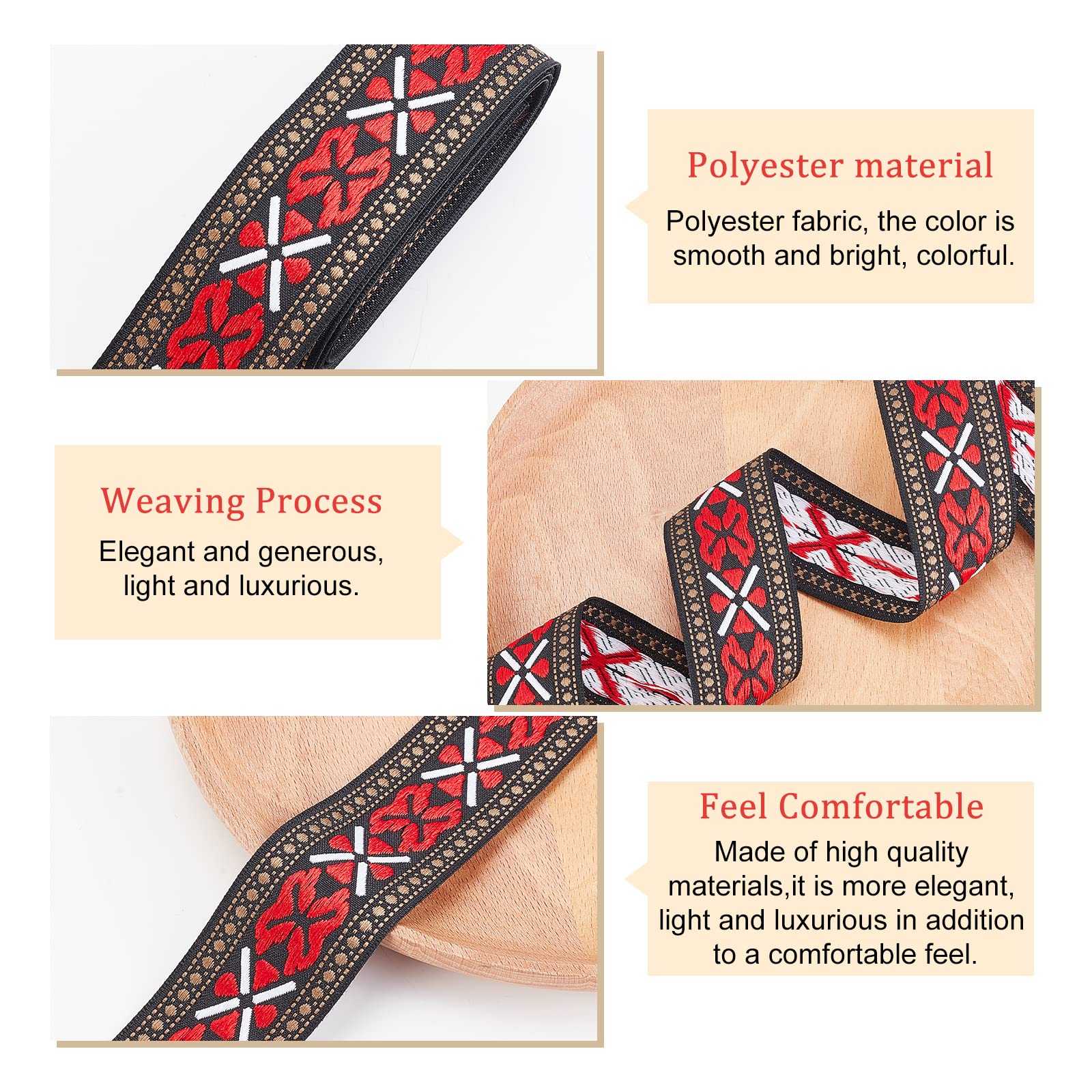FINGERINSPIRE 20 Yards/18.3m Black Red Narrow Vintage Jacquard Ribbon 20mm Floral Butterfly Pattern Embroidered Woven Trim Ethnic Style Polyester Ribbons Sewing Craft Jacquard Trim for Embellishment - Image 4