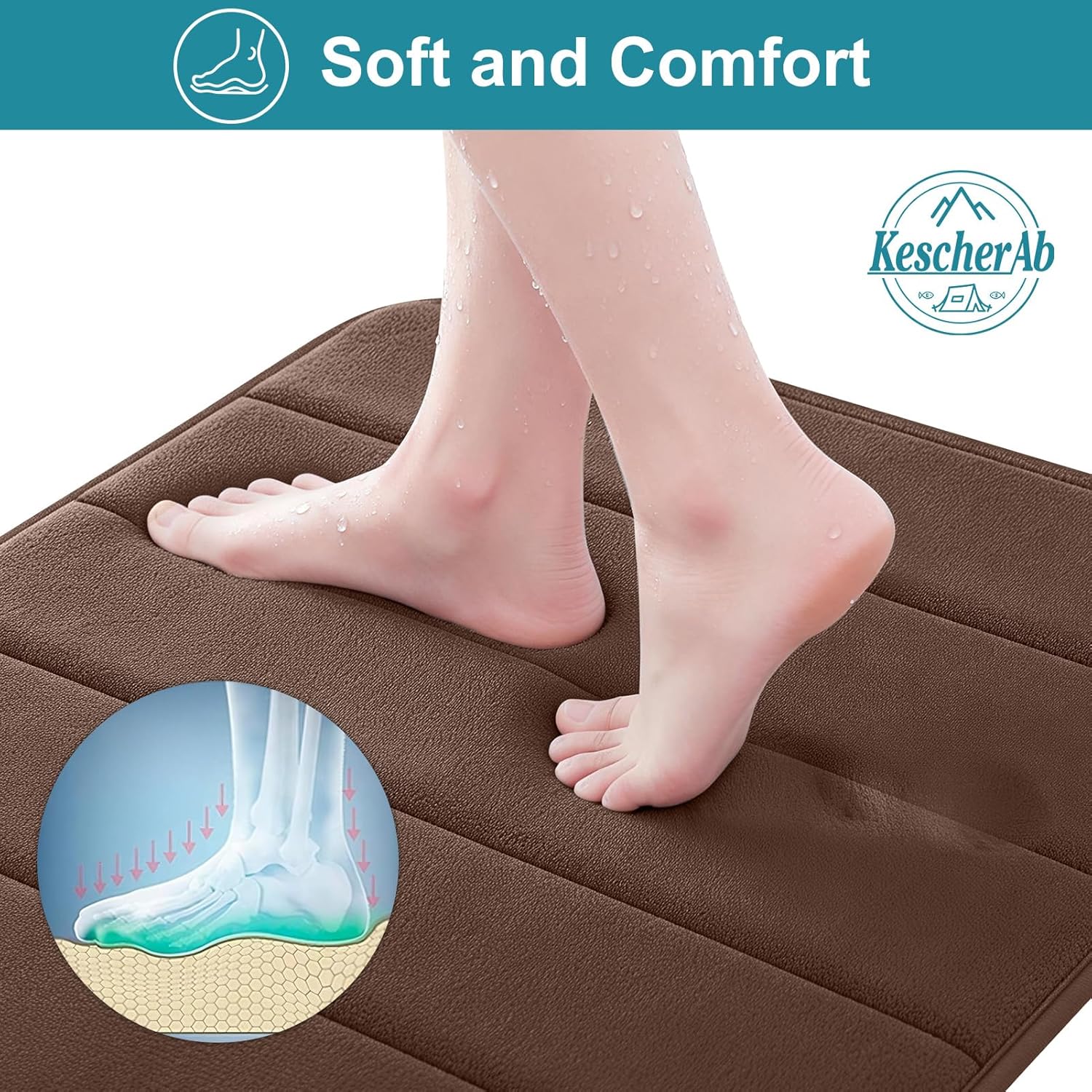 Bathroom Rugs Sets 3 Pieces Thicker Memory Foam Bath Mat with Non Slip Backing, Machine Wash, Dries Quickly, Ultra Soft Coffee Bath Carpet with Toilet Rug for Bathroom,Kitchen,Tub