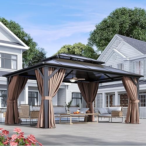 Miniatura 25 de Aoxun - Gazebo con techo rígido para jardines, patios con cemento o césped, pabellón permanente de policarbonato con doble techo, marco de aluminio