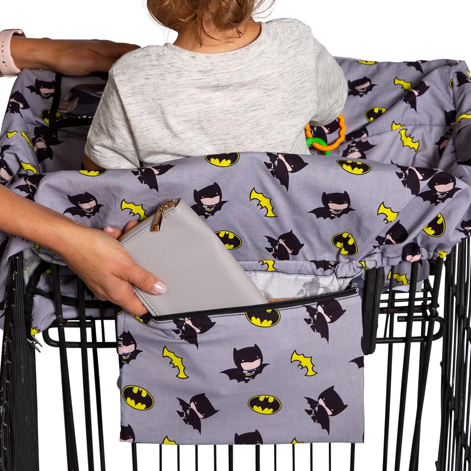 J.L. Childress Warner Bros. Shopping Cart & High Chair Cover for Baby, Kids, & Toddler - Cover for Grocery Carts & Restaurants, Universal Fit - Batman