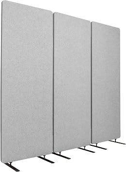 Stand Up Desk Store ReFocus Freestanding Noise Reducing Acoustic Room Wall Divider Office Partition Cool Grey, 72" x 66", Zippered 3-Pack