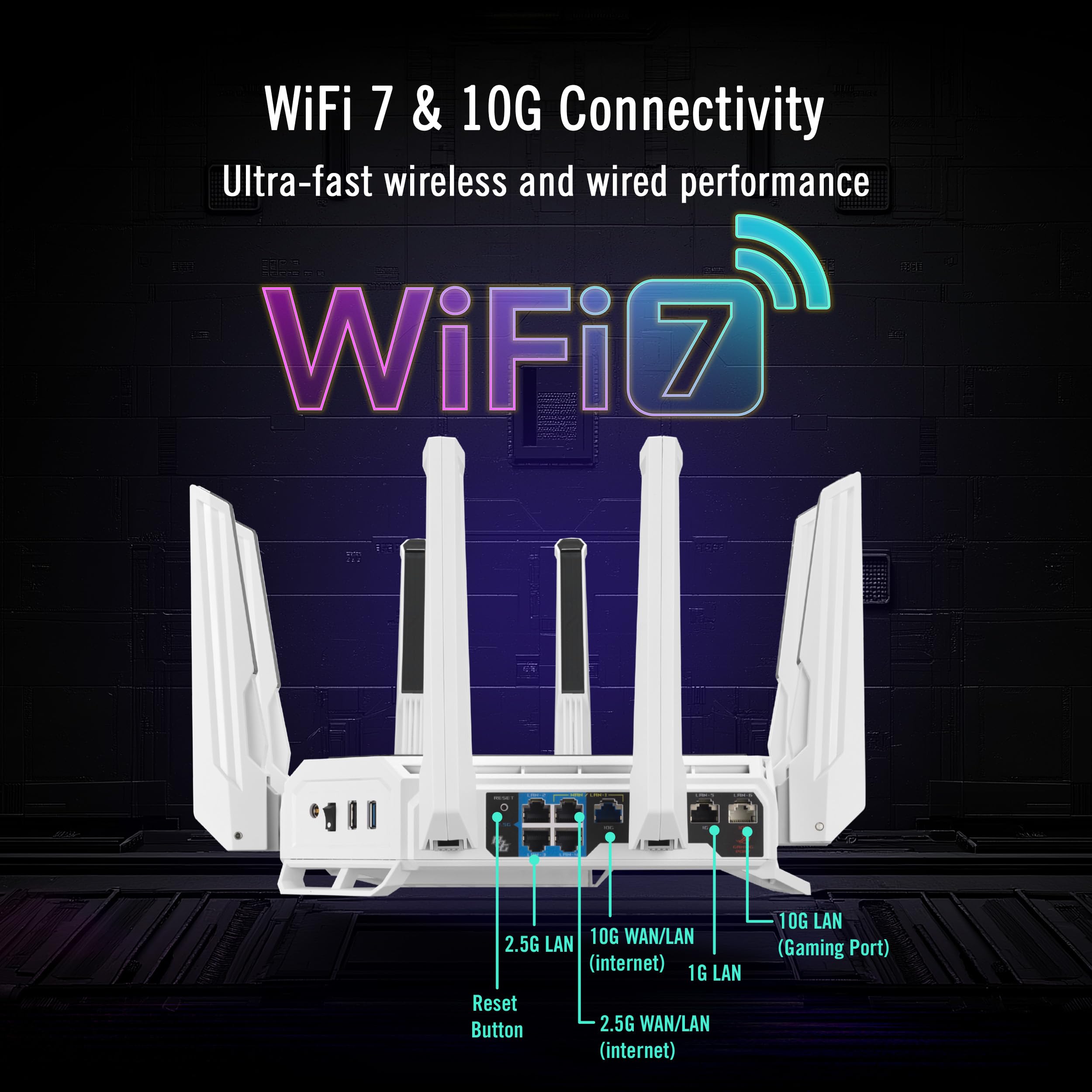 ASUS ROG GT-BE19000AI - Routeur Gaming Wi-FI 7 - Tri-Bande - débit de 19Gb/s - jusqu'à 200 appareils, Triple Niveau de sécurité, AiMesh, Deux Ports 10G, détection AI WAN, AI Game Boost