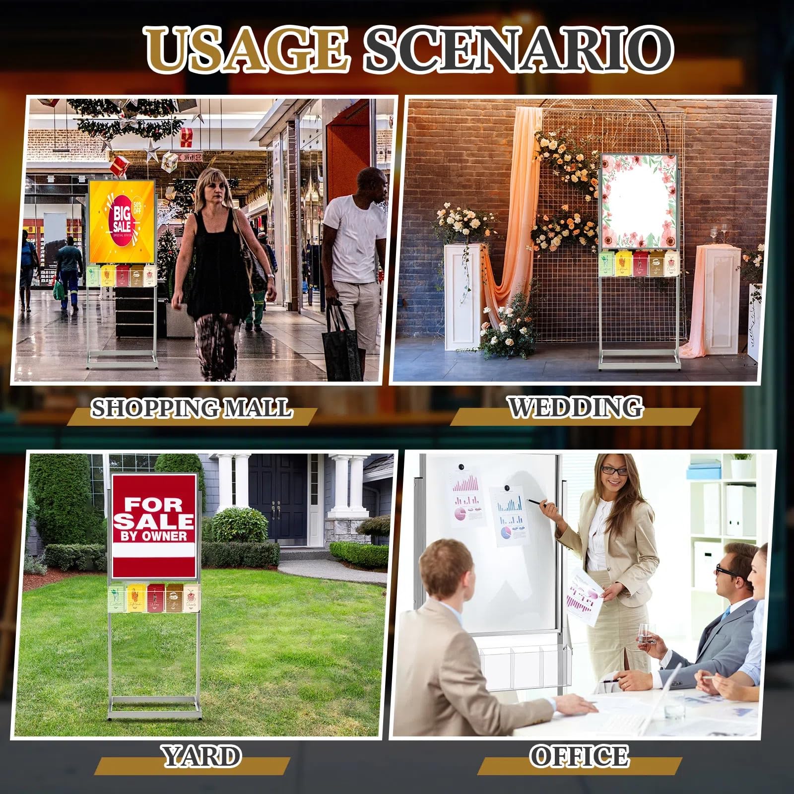 Zonon Supporto per cartelli per poster, 56 x 71 cm, con 5 tasche, supporto per brochure da pavimento, supporto per poster, diapositiva su entrambi i lati, per esposizione all'aperto, interni, negozi e