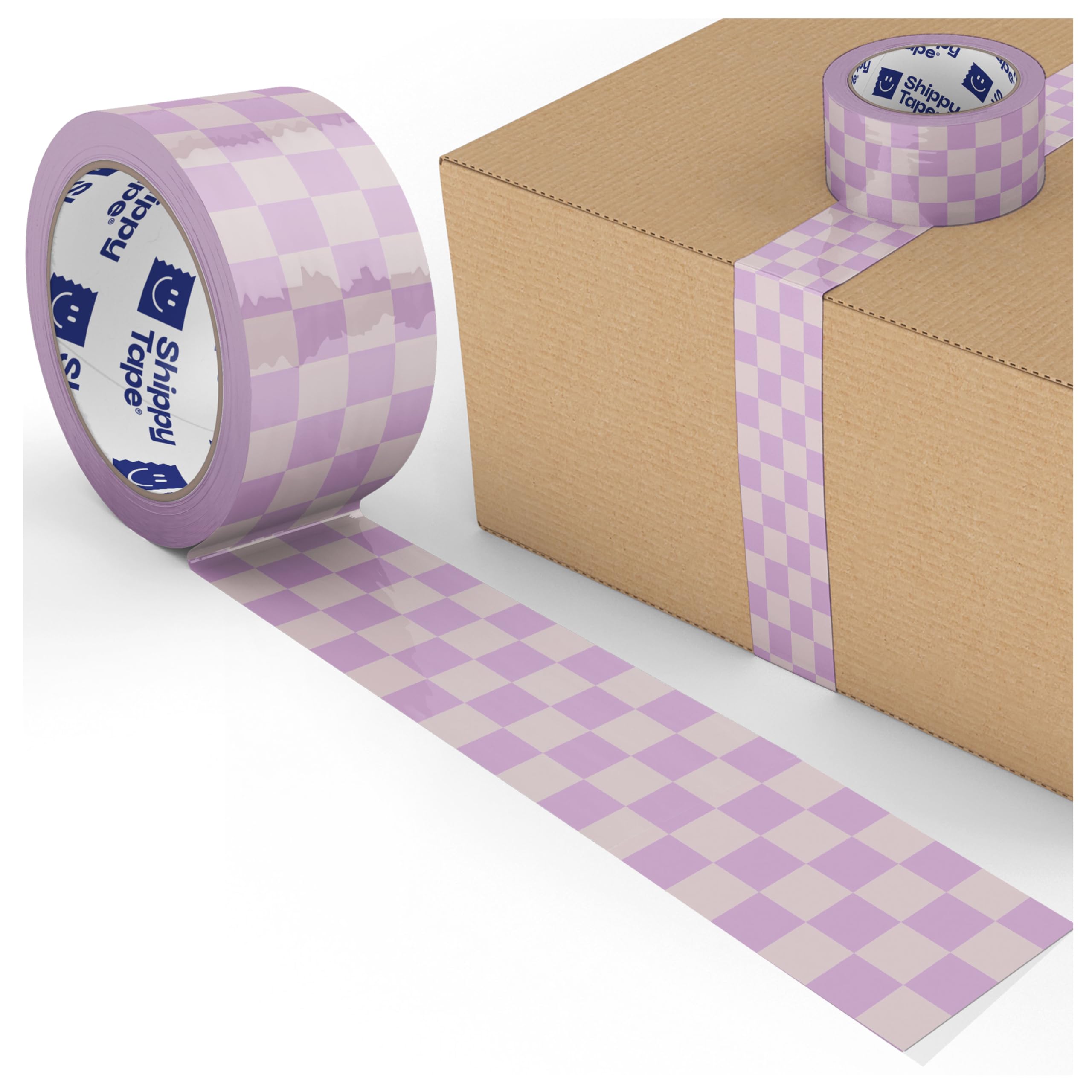 Cute Lavender Purple Decorative Printed Packaging Tape, Checkerboard Pattern Packing and Shipping Tape for Small Business Packaging Supplies, Heavy-Duty 2.6mil, 1.88" x 110 Yards (330 feet)