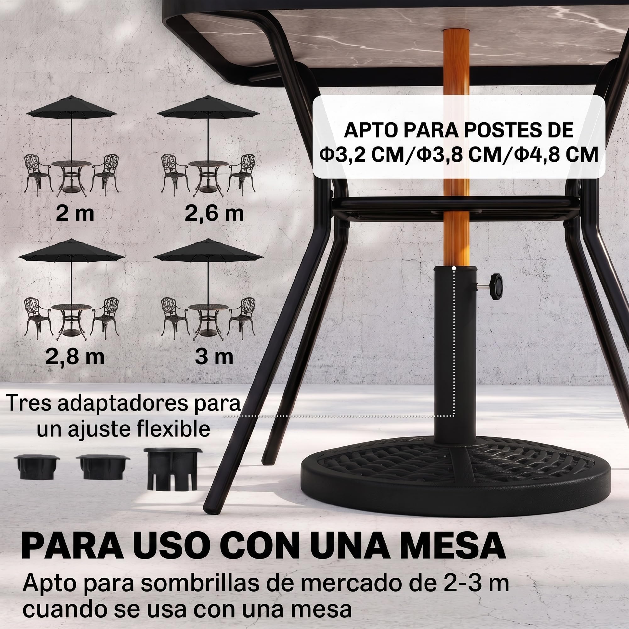 Outsunny Base de Sombrilla Redonda para Poste Ø38/48 mm 9,5 kg Negro | Soporte para Parasol, con Peso de Cemento