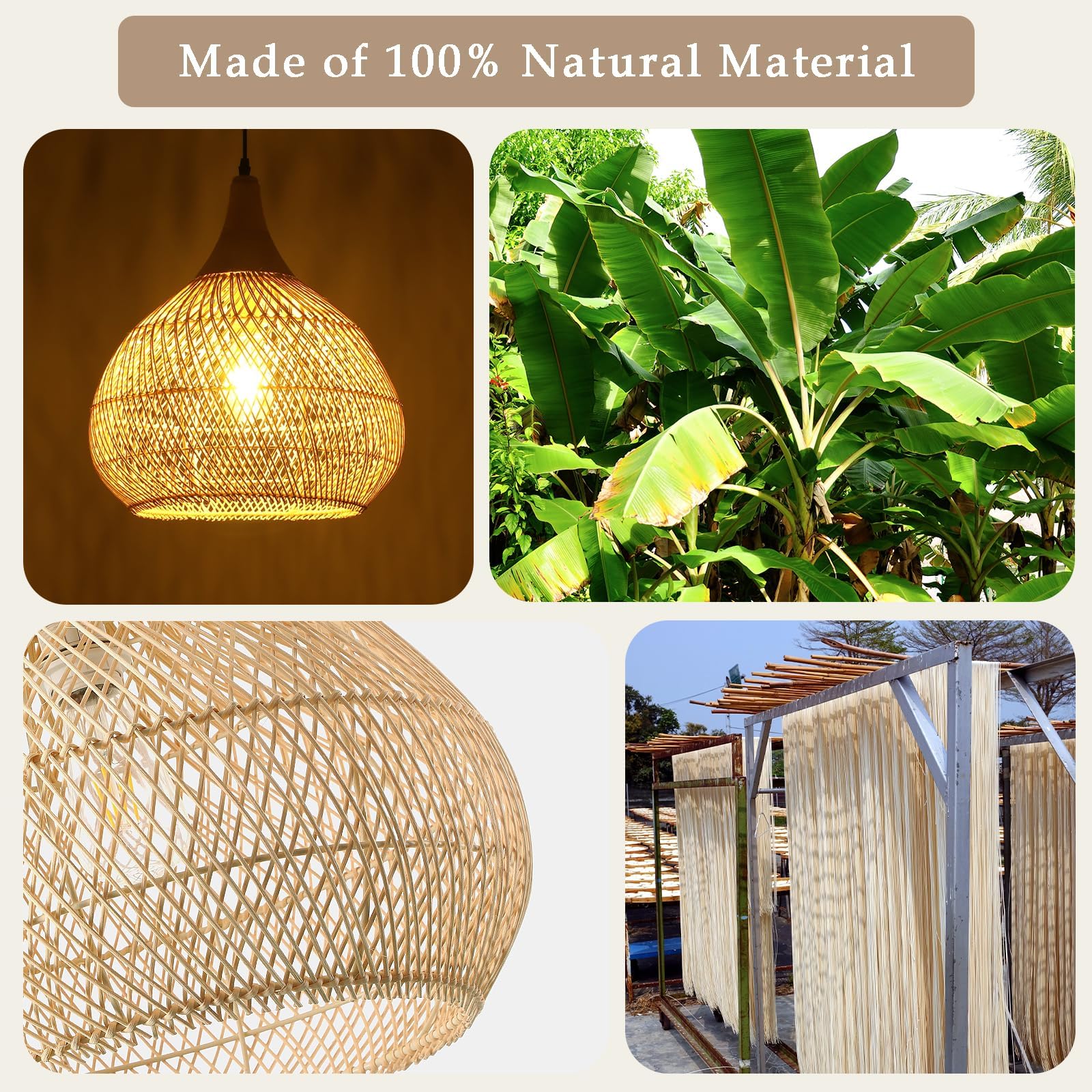 Lampadario Camera Da Letto Bambù E Legno,Naturale Lampadario Soggiorno E27 Tessuto A Mano Vintage Cucina Lampadari Per Cameretta Salotto