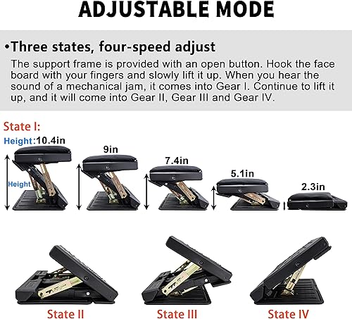 Miniatura 5 de Reposapiés ajustable para debajo del escritorio en el trabajo con 4 niveles de altura, reposapiés debajo del escritorio con superficie de masaje,