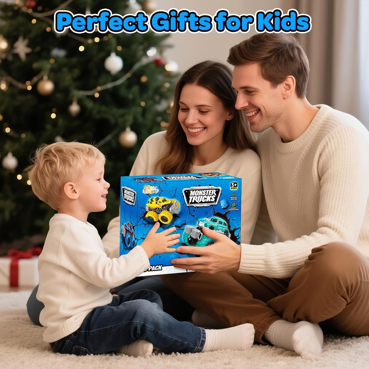 SpringFlower Monster Truck Toys for Kids 3-8, 6 Assorted Colors Friction Powered Push and Go Toy Trucks with Double-Direction Running, Ideal Christmas Birthday Gifts for Boys Teens Kids