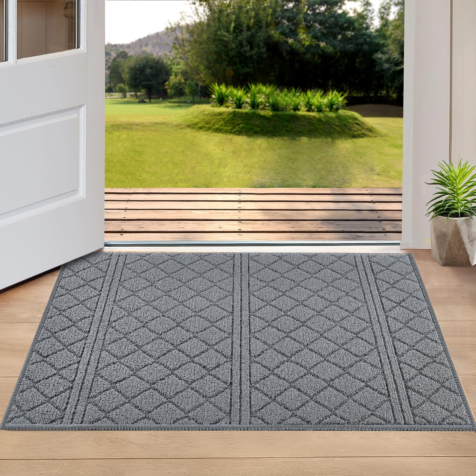 REFETONE Indoor Door Mat, 36x59, Non-Slip Absorbent Resist Dirt Door Rug, Machine Washable Low-Profile Inside Floor Mat Doormats for Entryway, Dark Grey