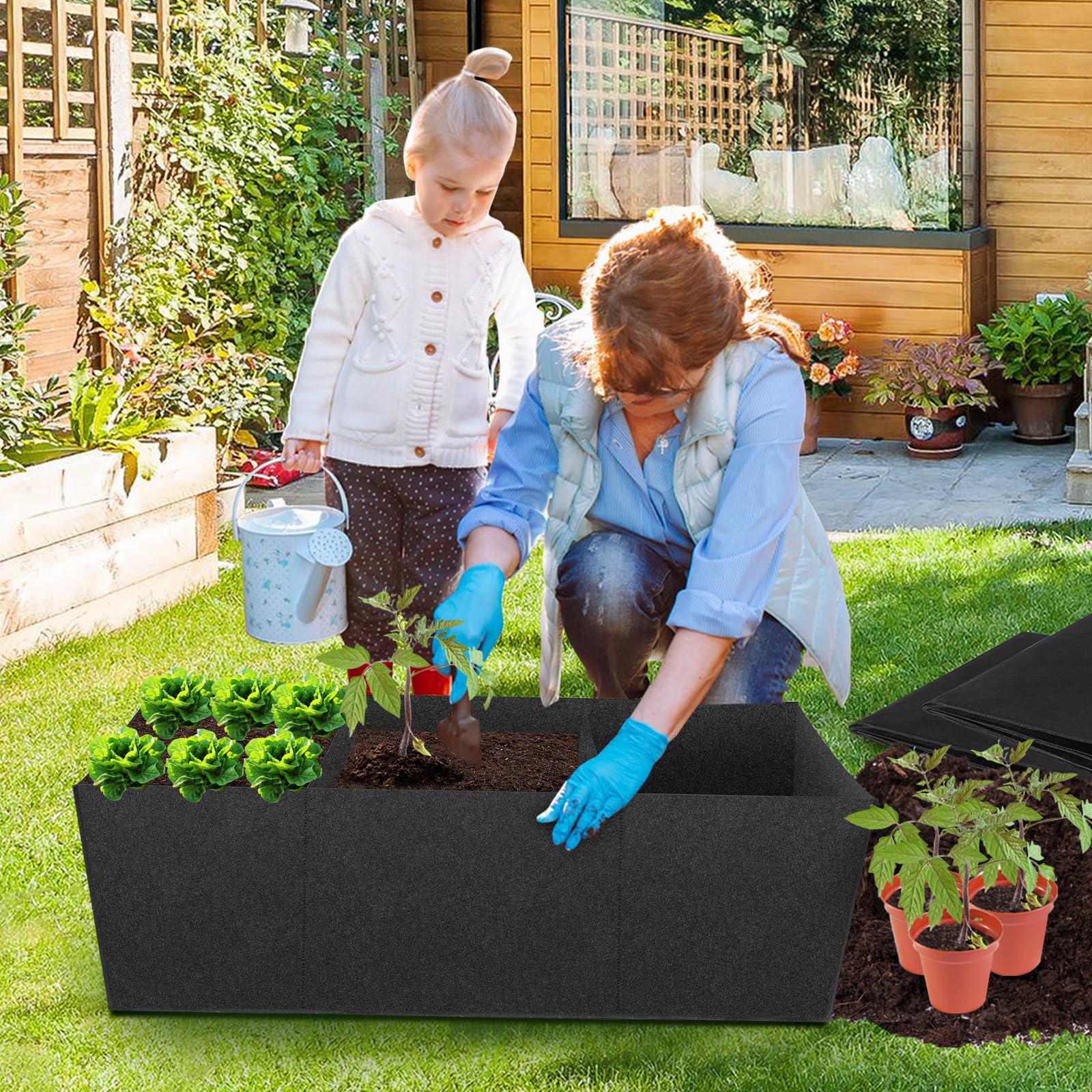 Paquete de 3 Camas de jardín elevadas de Tela, 22 galones de 3 x 1 x 1 pies, Bolsas de Cultivo de jardín con asa, 3 Rejillas Transpirables, Bolsa de Cultivo de jardín, Bolsas de Cultivo para Plantas