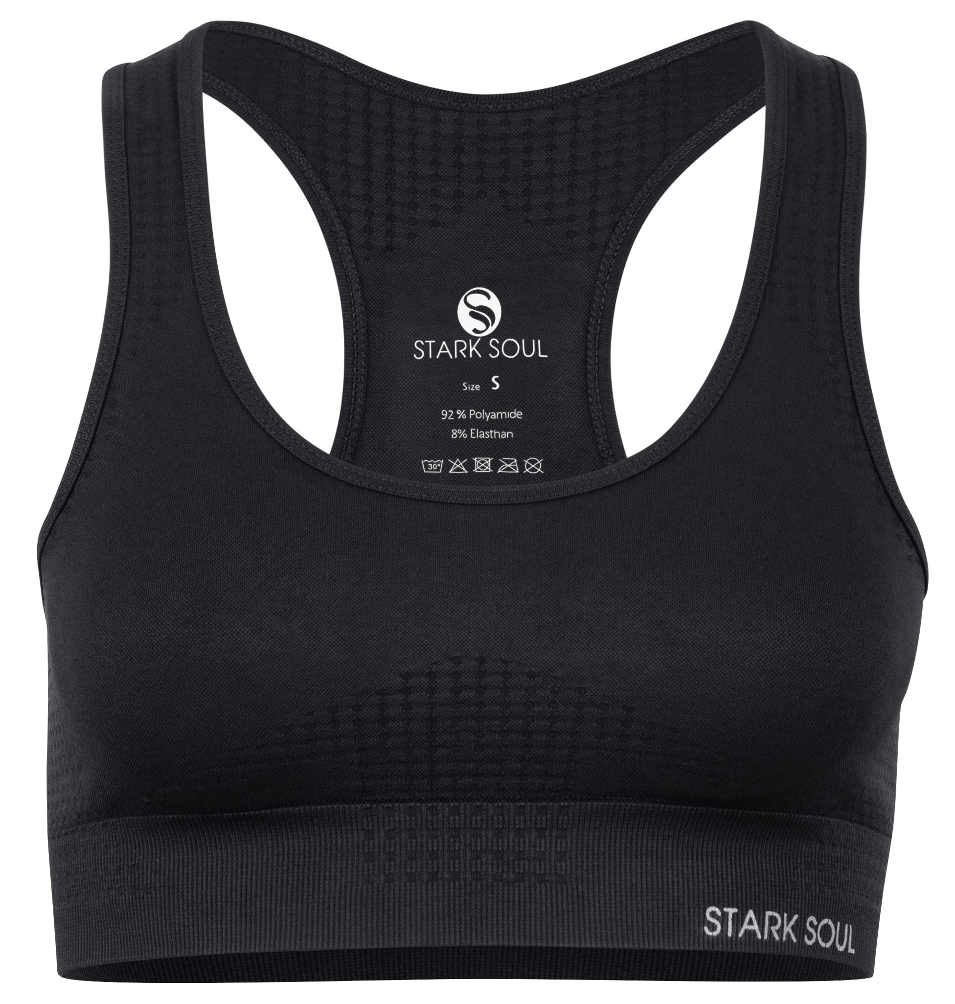 STARK SOUL Sports Bra - Removable Cups, Medium Support, Black and Green Melange, Sizes S, M, L and XL
