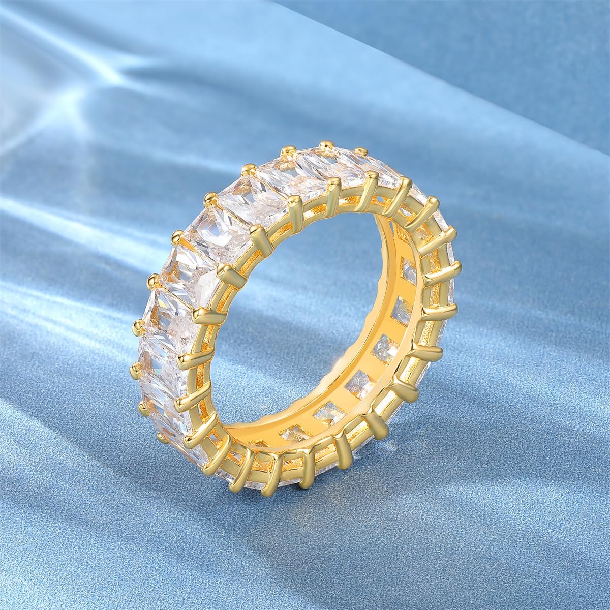 MDFUN Emerald Cut Cubic Zirconia Ring 18K White Gold/Yellow Gold Plated Engagement Promise Wedding Rings Eternity Bands for Women Size 5-10 - Image 6