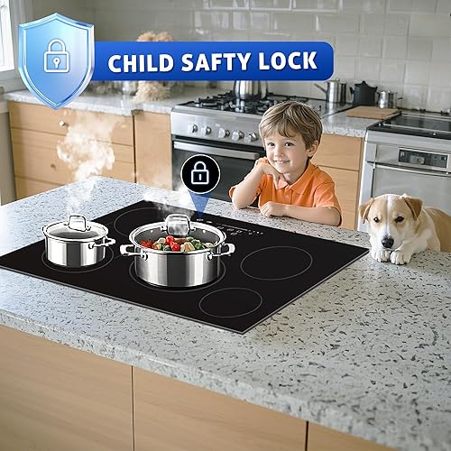 Miniatura 7 de Awoco Placa de inducción de 36 pulgadas, estufa de inducción integrada de 10200 W, estufa eléctrica con 5 quemadores de refuerzo con 9 niveles de